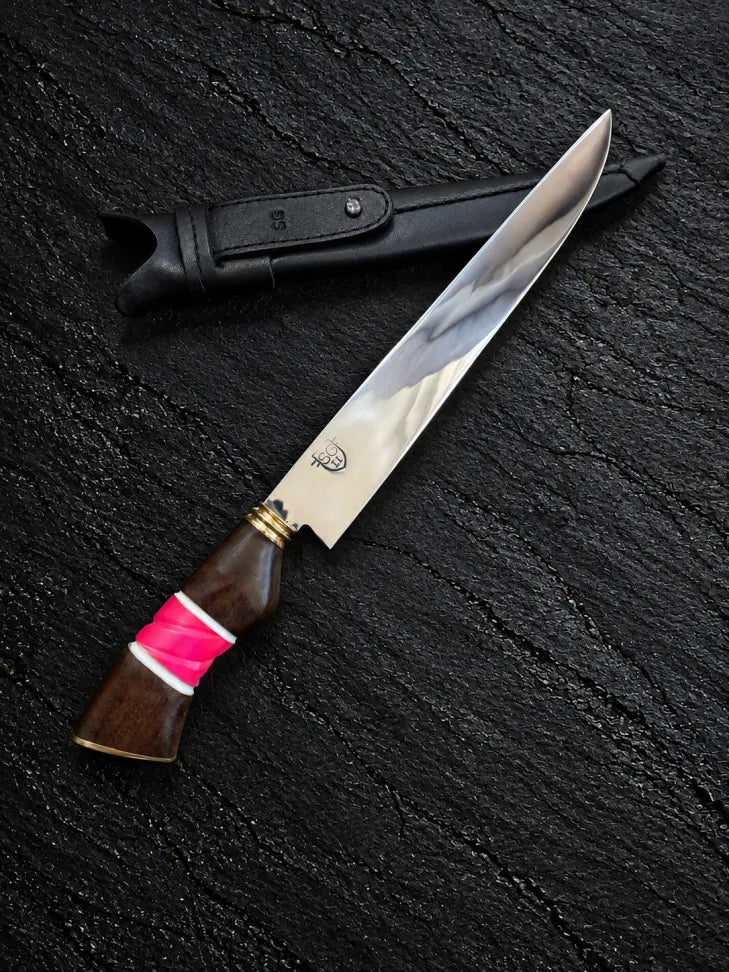 Faca Joana D’Arc 10” – Aço Inox 420C Cabo de Madeira e Resina Rosa – foto 4